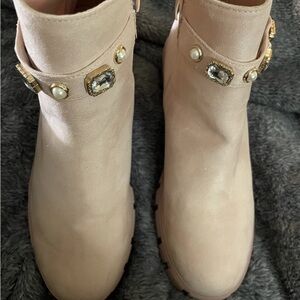 Tinstree Elegant Pink Ankle Boots with Gemstone Accents-Size 9.5 US